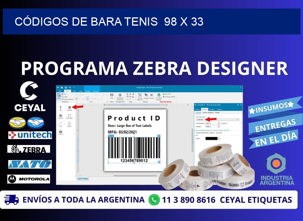 CÓDIGOS DE BARA TENIS  98 x 33