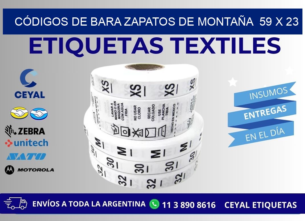 CÓDIGOS DE BARA ZAPATOS DE MONTAÑA  59 x 23