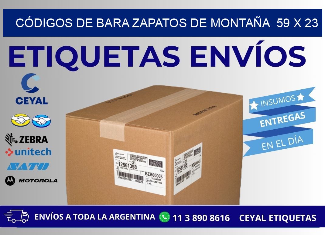 CÓDIGOS DE BARA ZAPATOS DE MONTAÑA  59 x 23