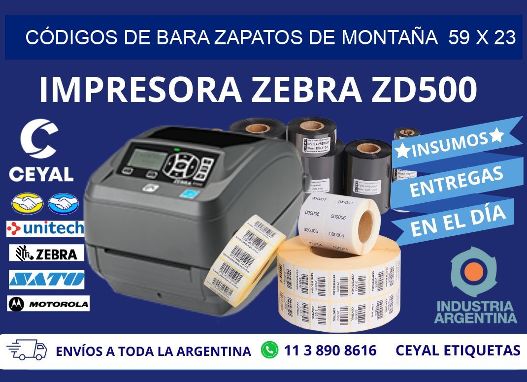 CÓDIGOS DE BARA ZAPATOS DE MONTAÑA  59 x 23
