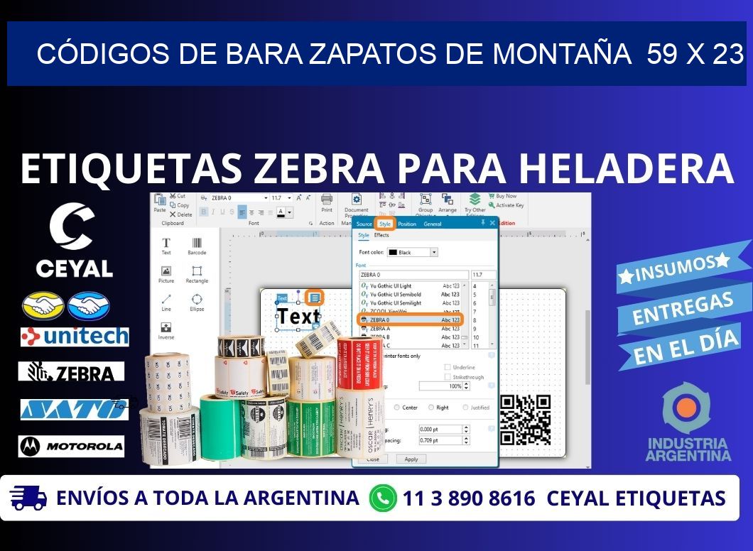 CÓDIGOS DE BARA ZAPATOS DE MONTAÑA  59 x 23