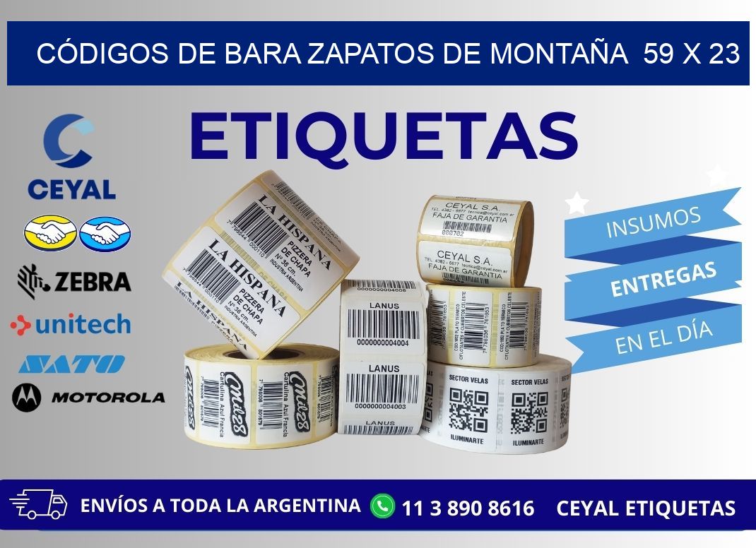 CÓDIGOS DE BARA ZAPATOS DE MONTAÑA  59 x 23