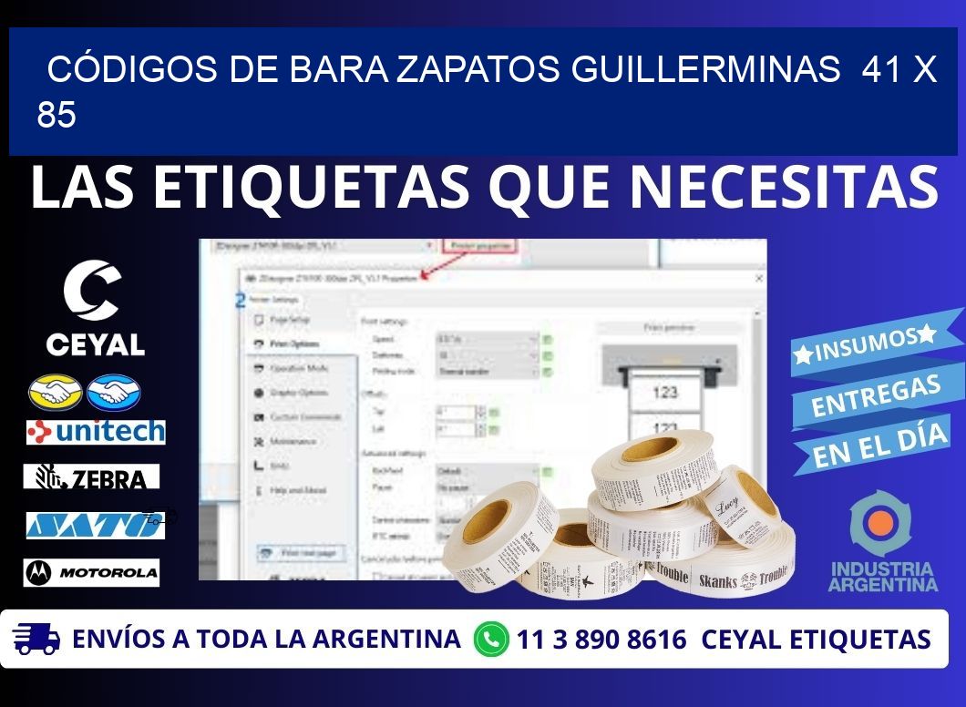 CÓDIGOS DE BARA ZAPATOS GUILLERMINAS  41 x 85