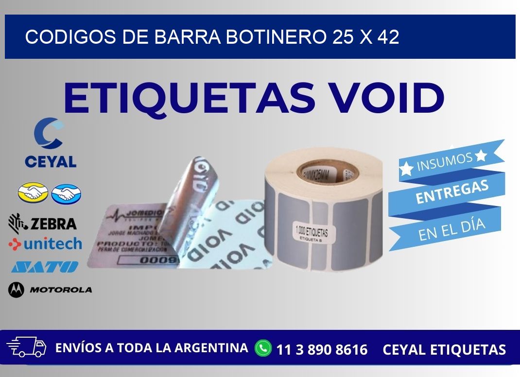 CODIGOS DE BARRA BOTINERO 25 x 42