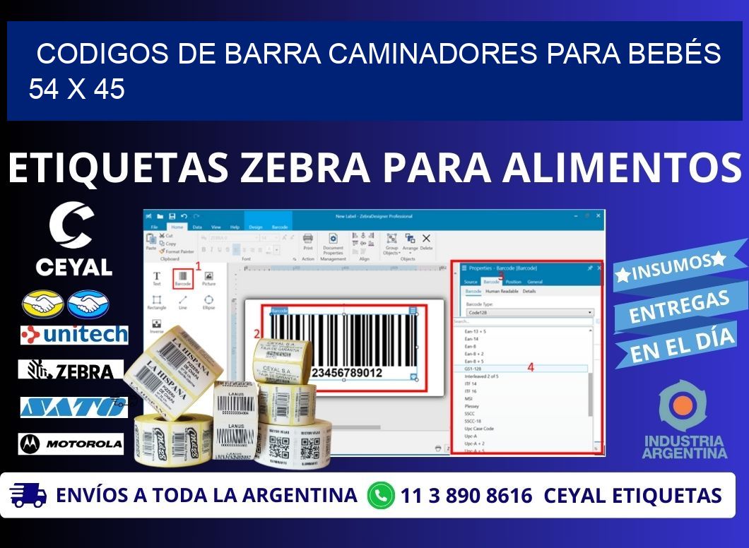 CODIGOS DE BARRA CAMINADORES PARA BEBÉS 54 x 45