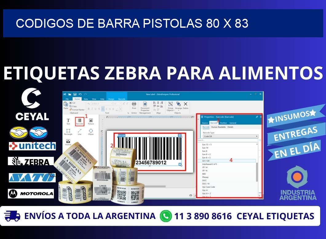 CODIGOS DE BARRA PISTOLAS 80 x 83