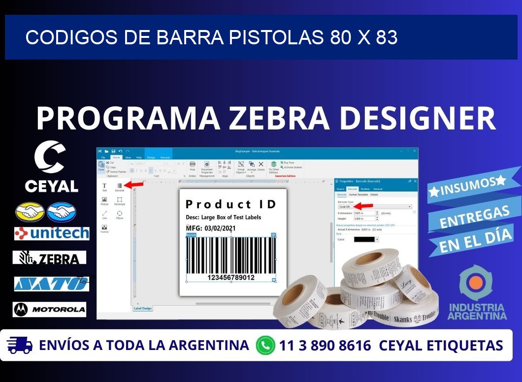 CODIGOS DE BARRA PISTOLAS 80 x 83