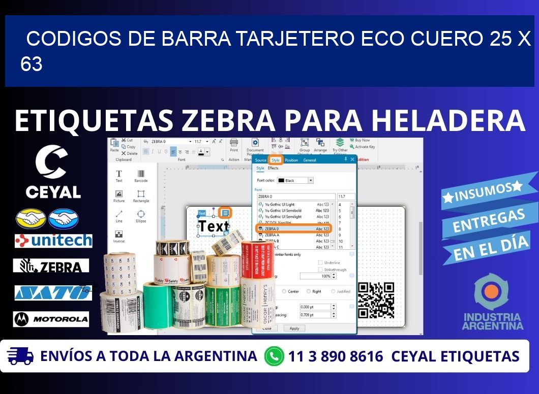 CODIGOS DE BARRA TARJETERO ECO CUERO 25 x 63