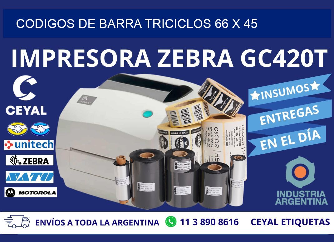 CODIGOS DE BARRA TRICICLOS 66 x 45