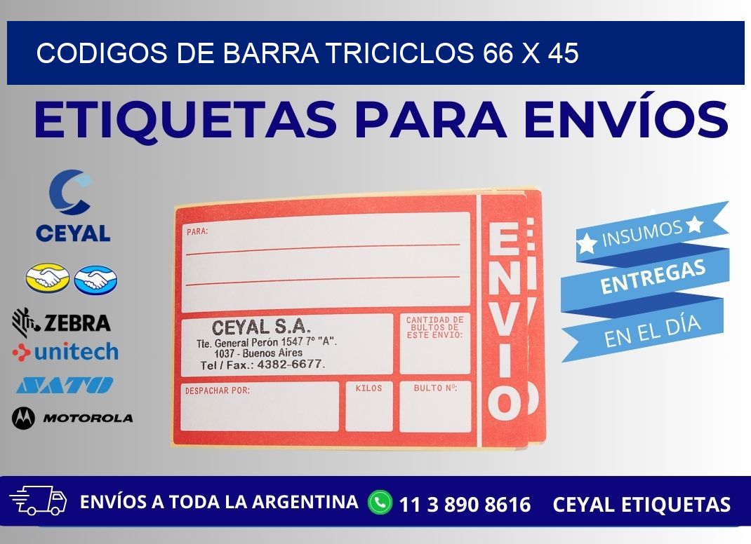 CODIGOS DE BARRA TRICICLOS 66 x 45