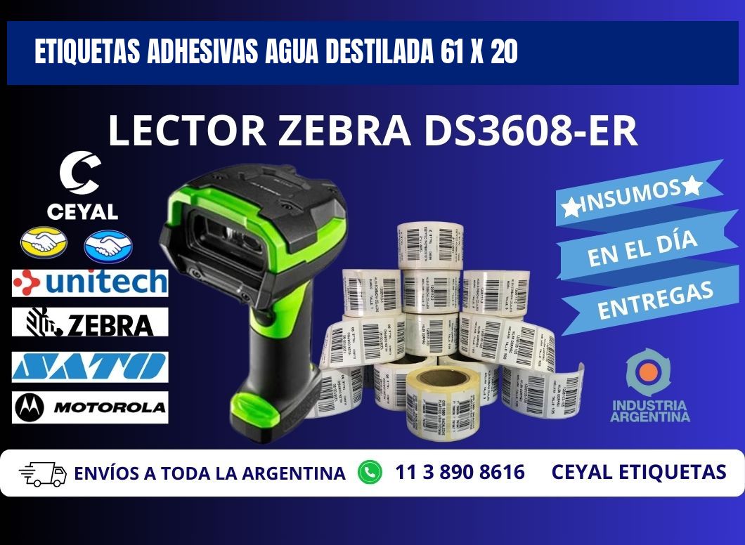 ETIQUETAS ADHESIVAS AGUA DESTILADA 61 x 20