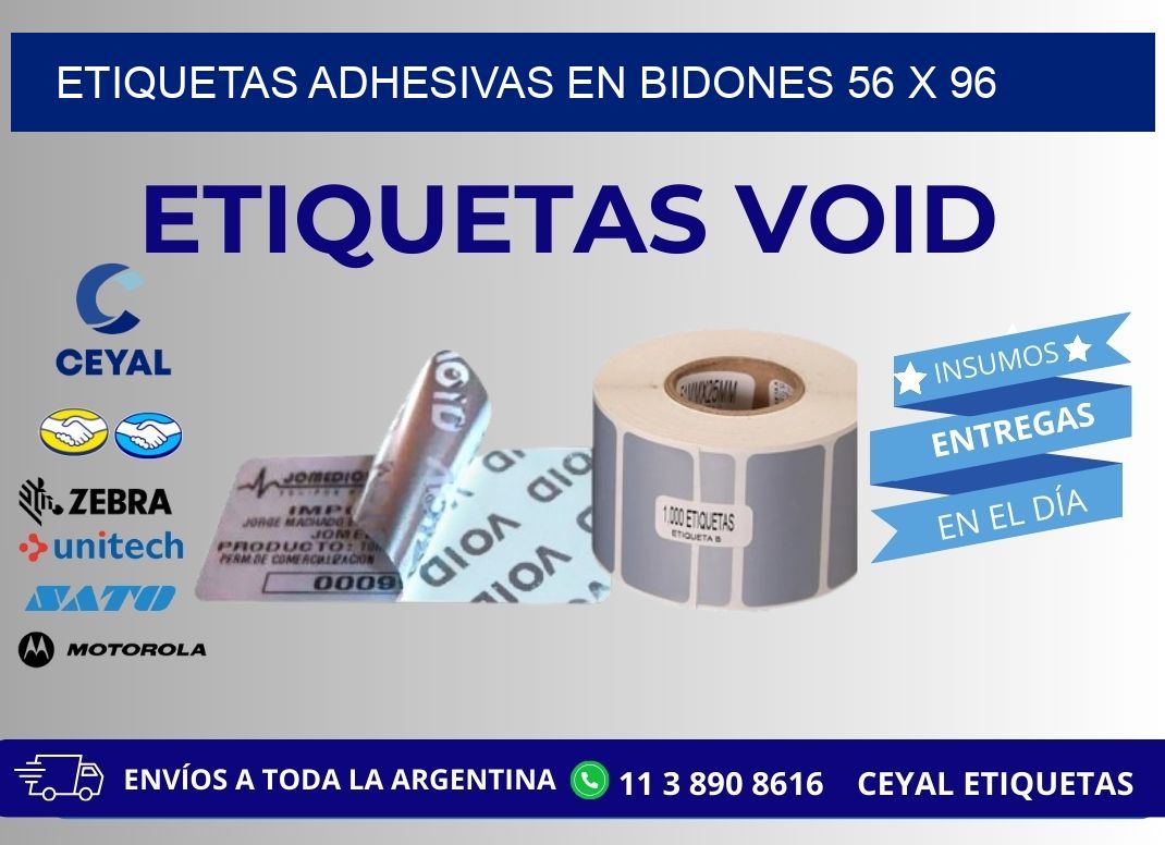 ETIQUETAS ADHESIVAS EN BIDONES 56 x 96