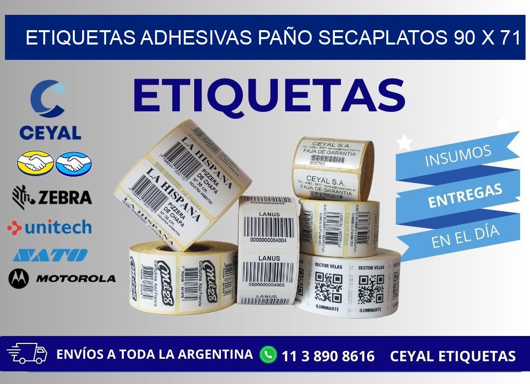 ETIQUETAS ADHESIVAS PAÑO SECAPLATOS 90 x 71