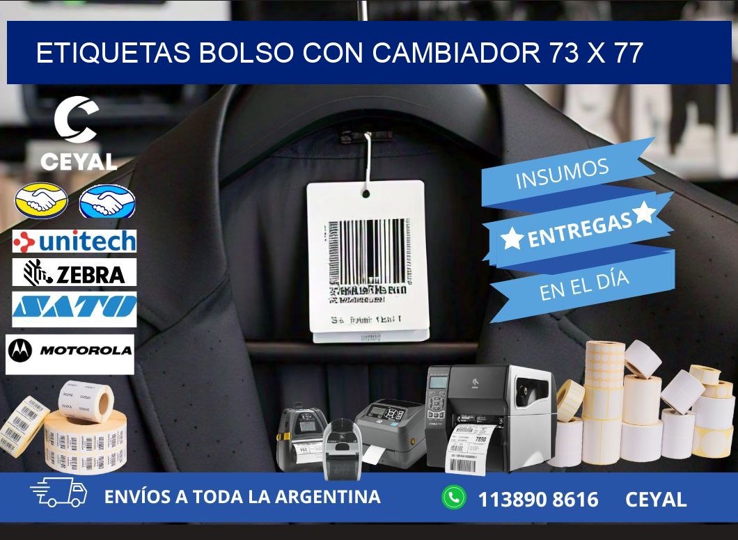 ETIQUETAS BOLSO CON CAMBIADOR 73 x 77