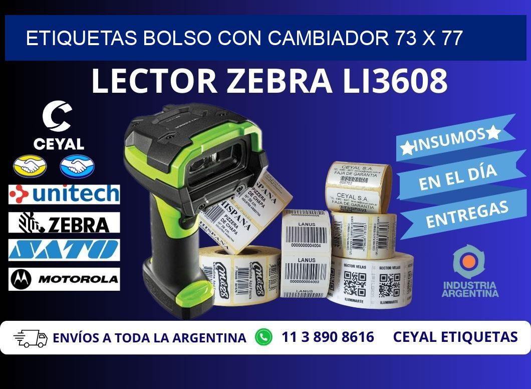 ETIQUETAS BOLSO CON CAMBIADOR 73 x 77