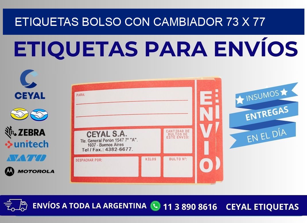 ETIQUETAS BOLSO CON CAMBIADOR 73 x 77