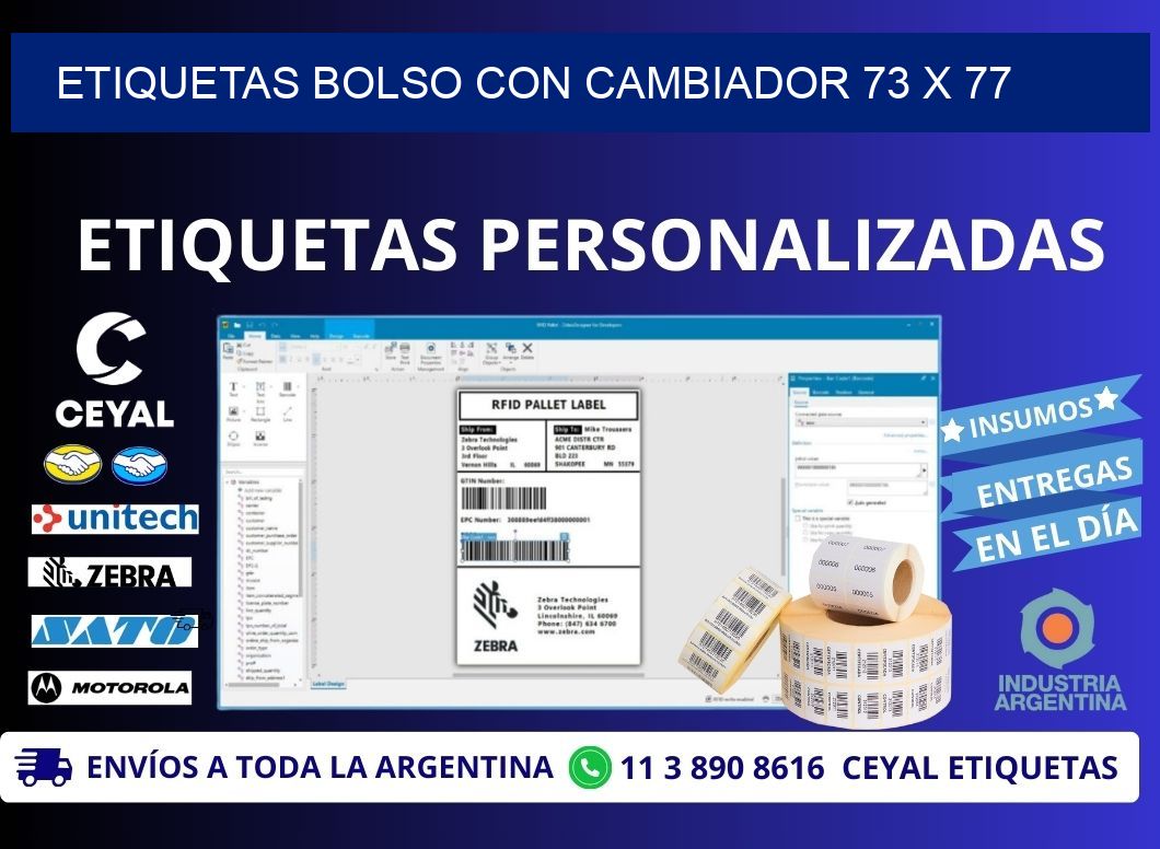 ETIQUETAS BOLSO CON CAMBIADOR 73 x 77