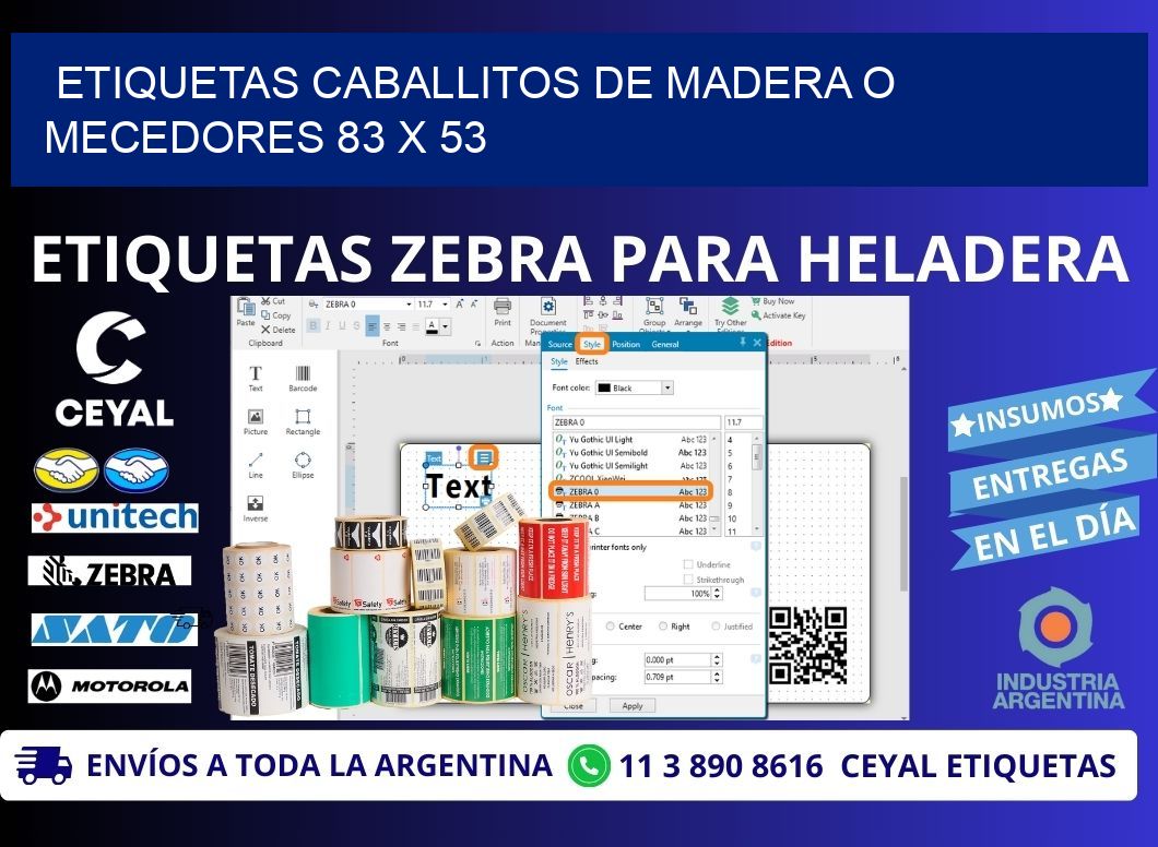 ETIQUETAS CABALLITOS DE MADERA O MECEDORES 83 x 53