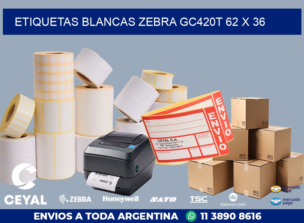 ETIQUETAS BLANCAS ZEBRA GC420T 62 x 36