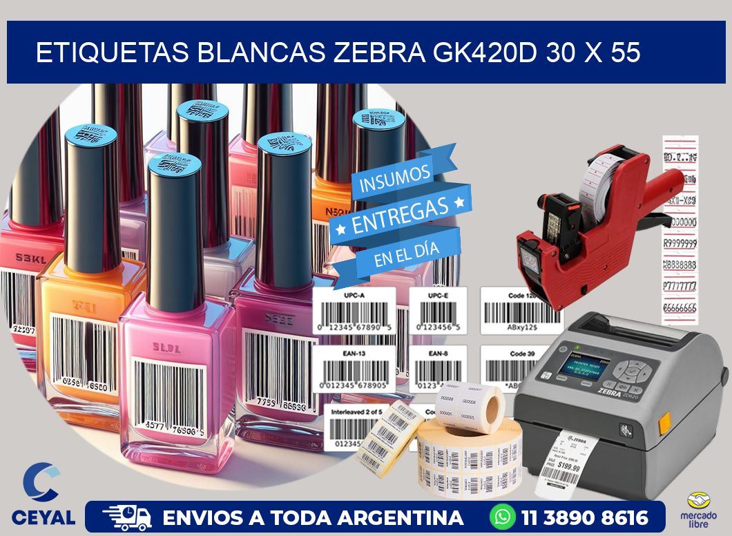 ETIQUETAS BLANCAS ZEBRA GK420D 30 x 55
