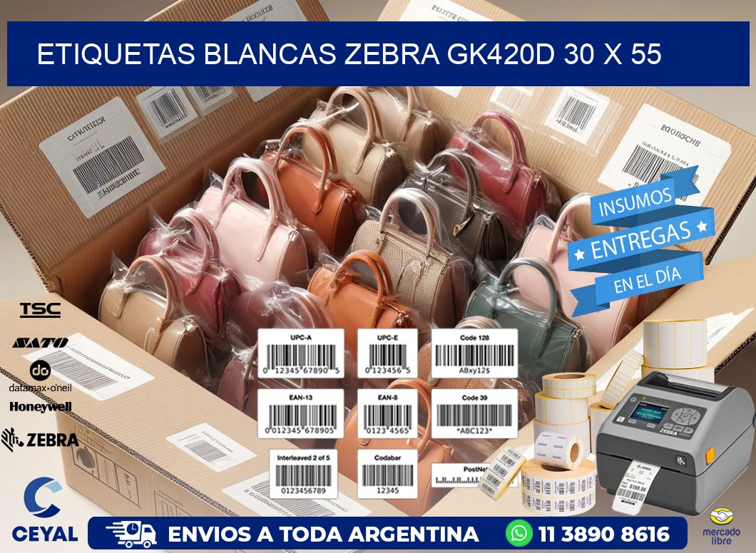 ETIQUETAS BLANCAS ZEBRA GK420D 30 x 55