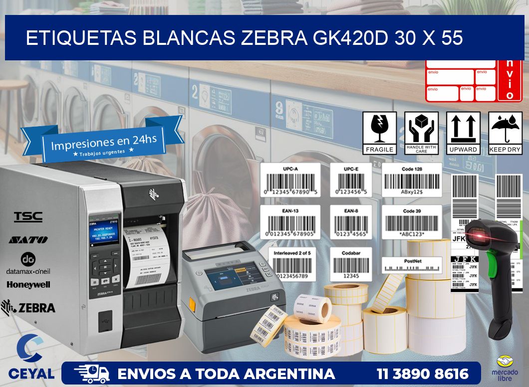 ETIQUETAS BLANCAS ZEBRA GK420D 30 x 55
