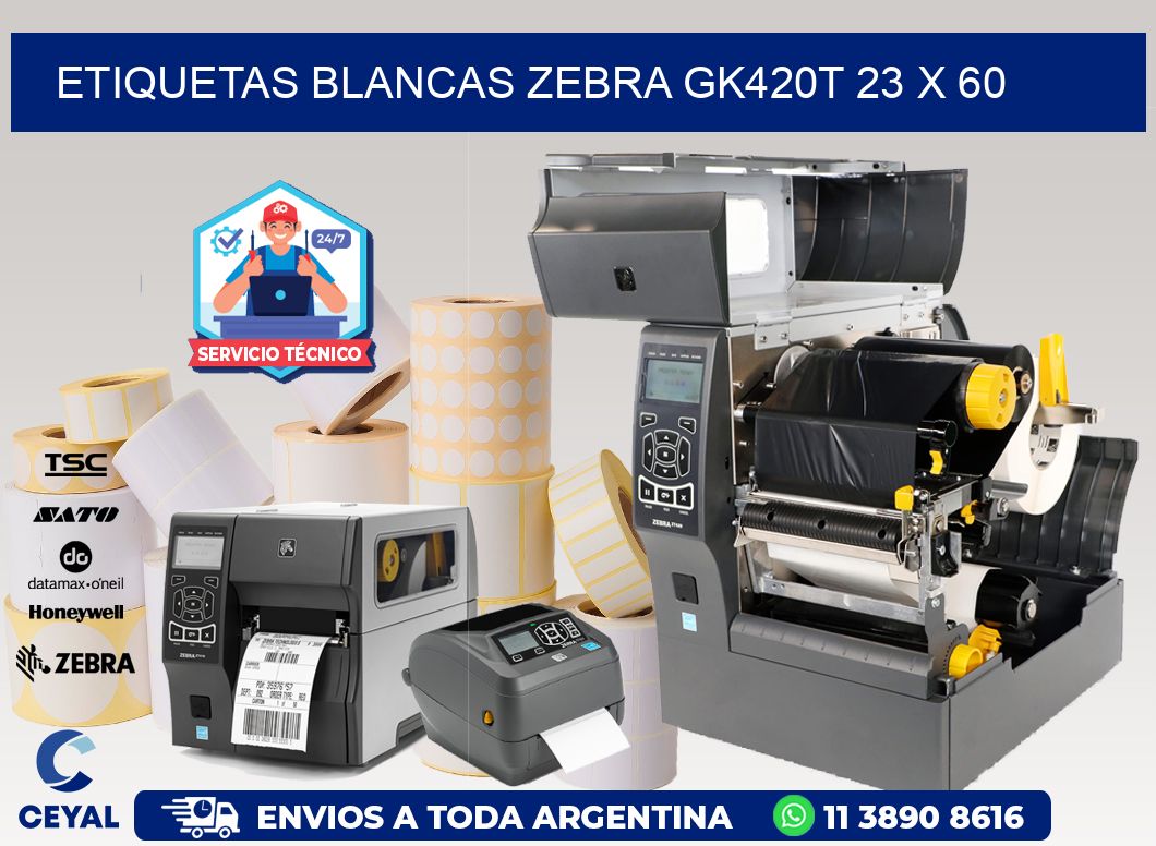 ETIQUETAS BLANCAS ZEBRA GK420T 23 x 60