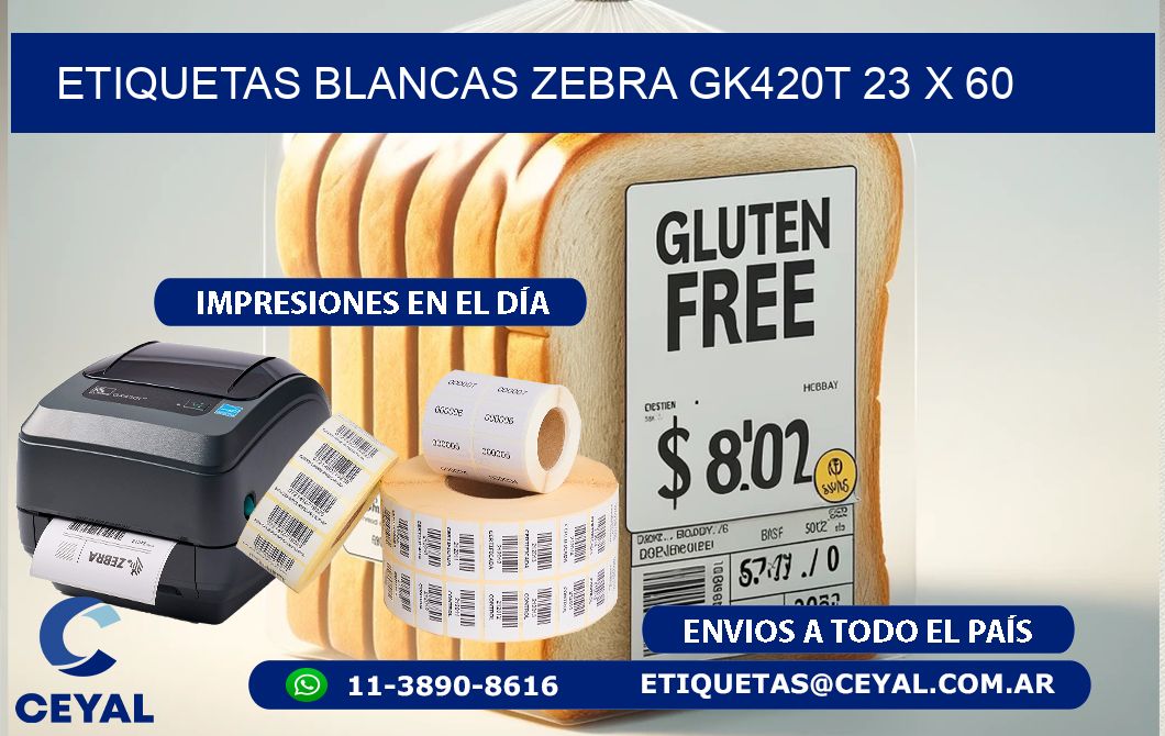 ETIQUETAS BLANCAS ZEBRA GK420T 23 x 60