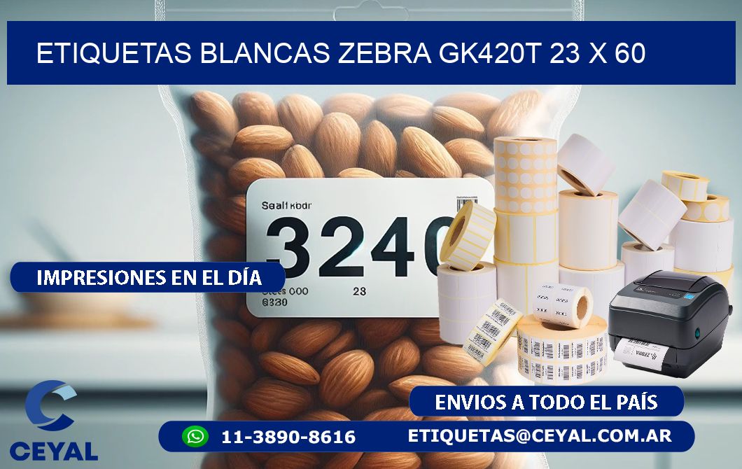 ETIQUETAS BLANCAS ZEBRA GK420T 23 x 60