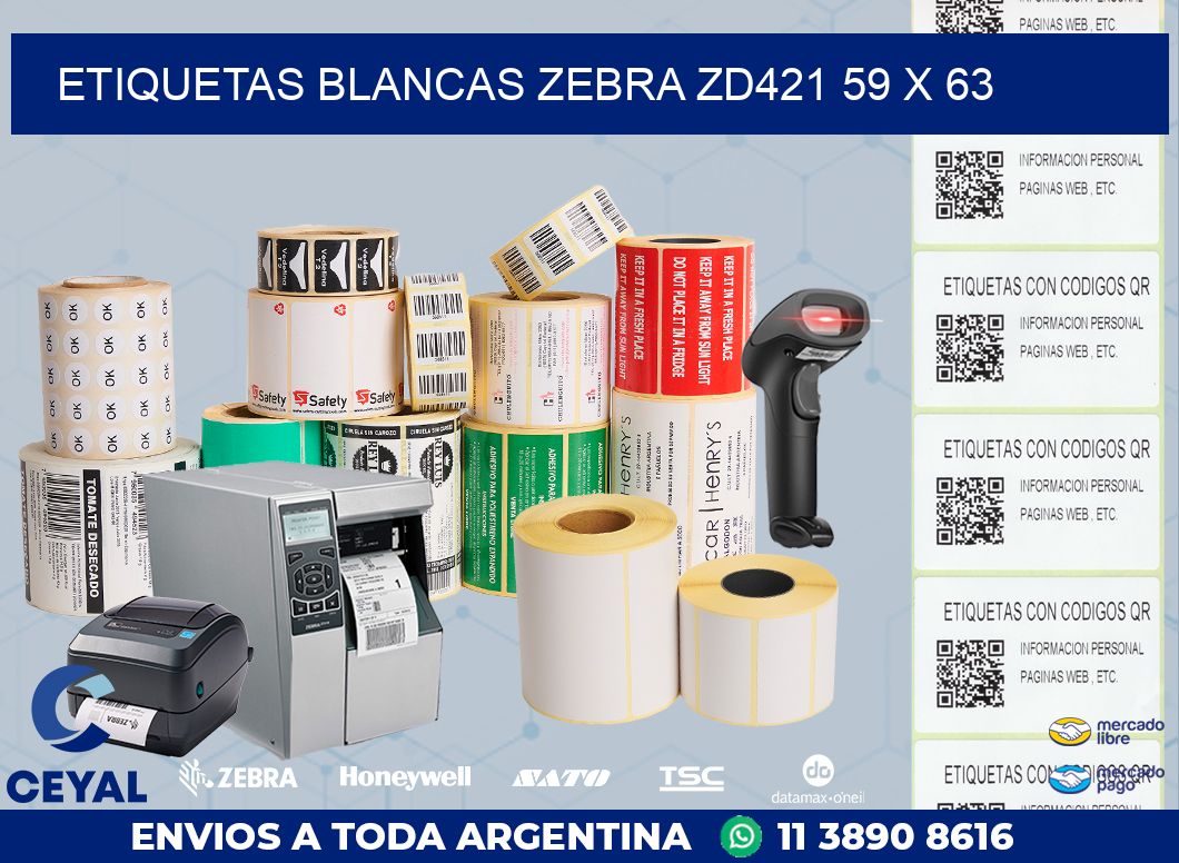 ETIQUETAS BLANCAS ZEBRA ZD421 59 x 63