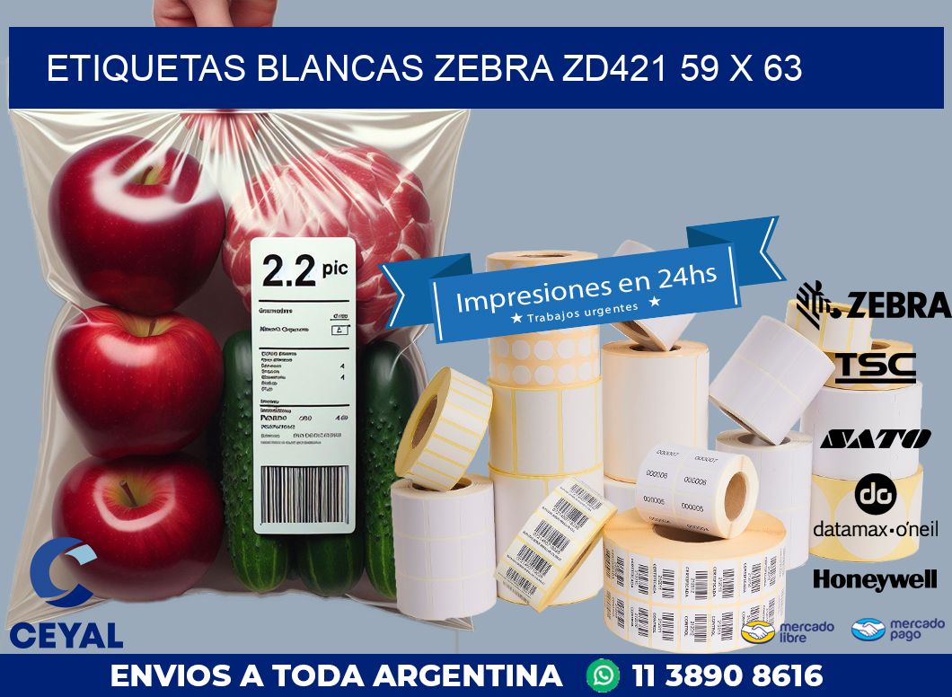 ETIQUETAS BLANCAS ZEBRA ZD421 59 x 63