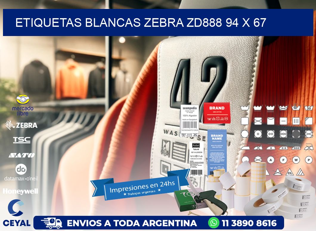 ETIQUETAS BLANCAS ZEBRA ZD888 94 x 67