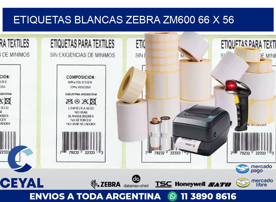 ETIQUETAS BLANCAS ZEBRA ZM600 66 x 56
