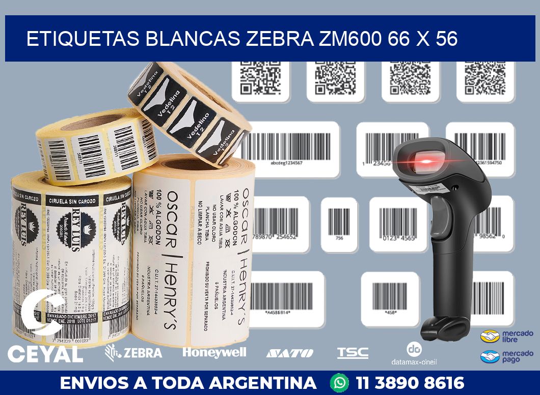 ETIQUETAS BLANCAS ZEBRA ZM600 66 x 56