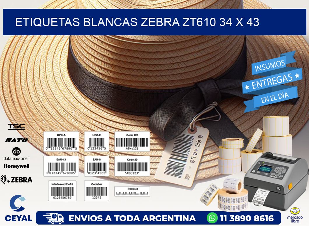 ETIQUETAS BLANCAS ZEBRA ZT610 34 x 43