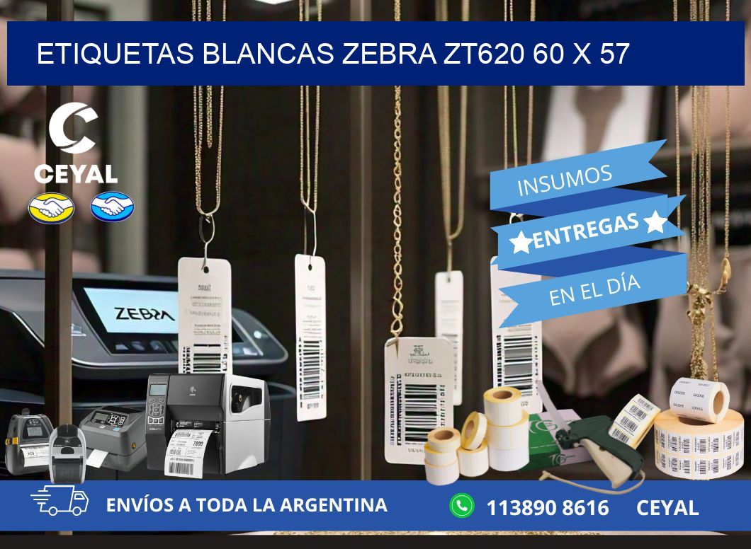 ETIQUETAS BLANCAS ZEBRA ZT620 60 x 57