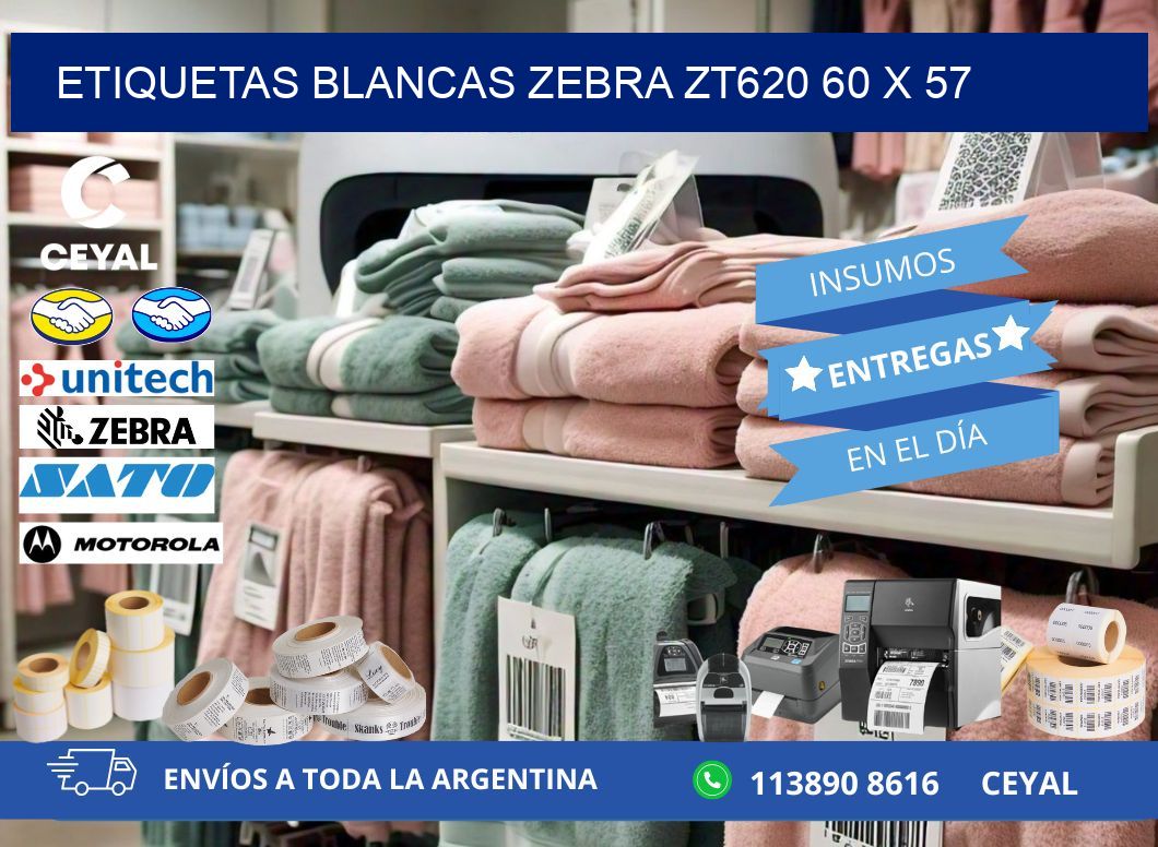 ETIQUETAS BLANCAS ZEBRA ZT620 60 x 57