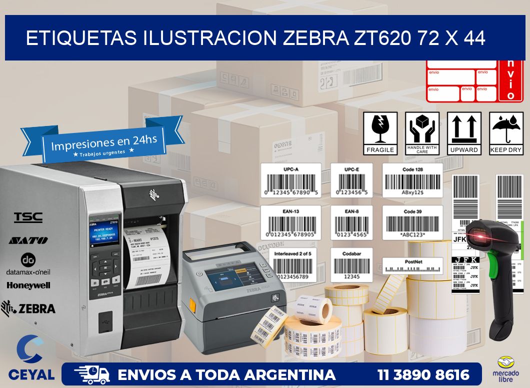 ETIQUETAS ILUSTRACION ZEBRA ZT620 72 x 44