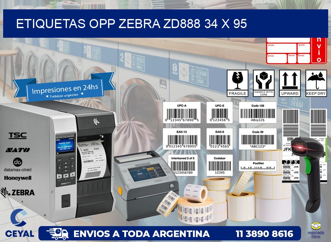 ETIQUETAS OPP ZEBRA ZD888 34 x 95