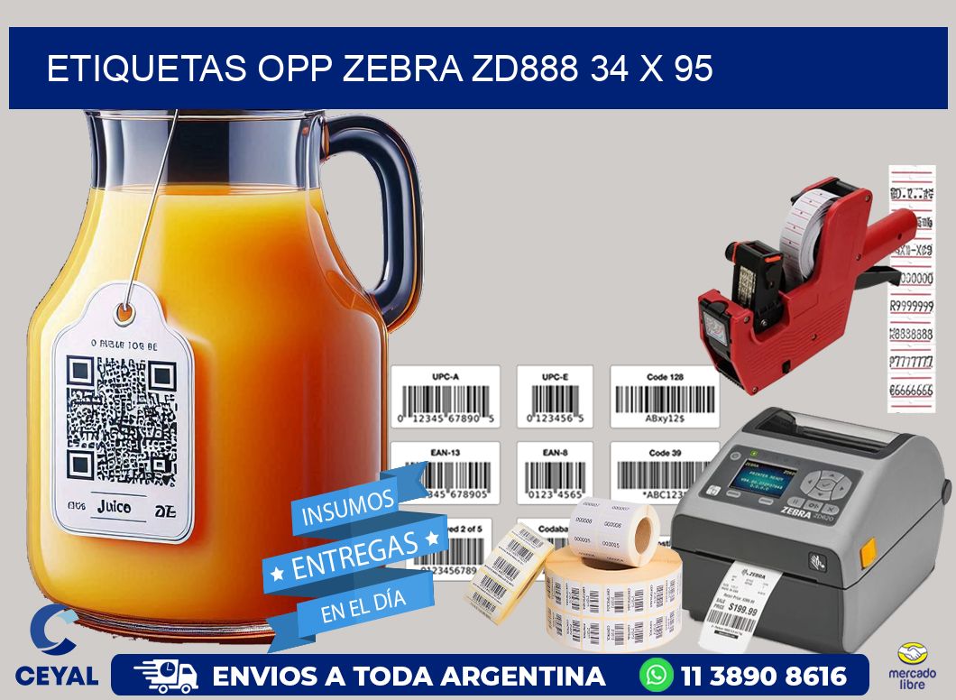 ETIQUETAS OPP ZEBRA ZD888 34 x 95