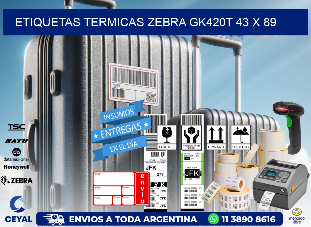 ETIQUETAS TERMICAS ZEBRA GK420T 43 x 89