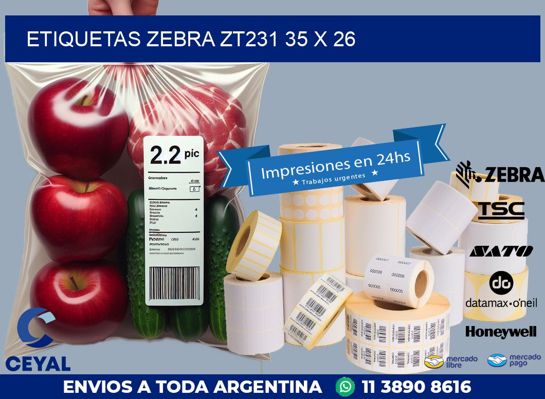 ETIQUETAS Zebra ZT231 35 x 26