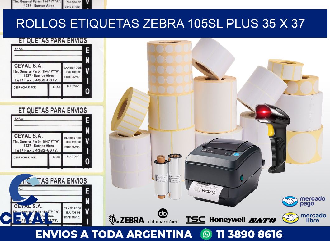 ROLLOS ETIQUETAS Zebra 105SL Plus 35 x 37