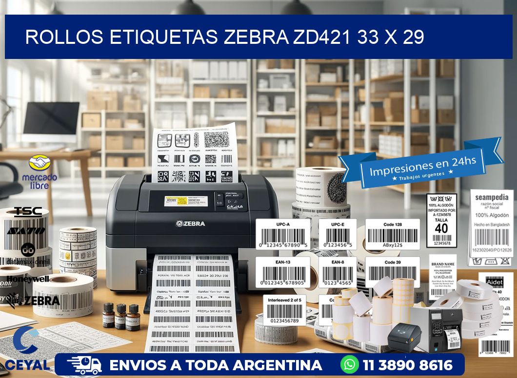 ROLLOS ETIQUETAS Zebra ZD421 33 x 29