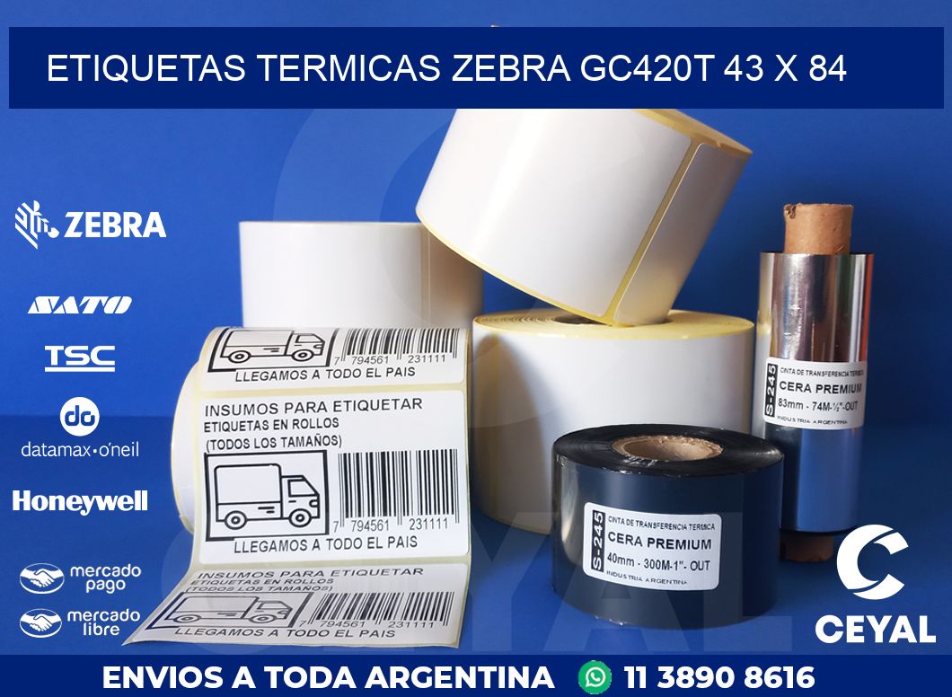 ETIQUETAS TERMICAS ZEBRA GC420T 43 x 84
