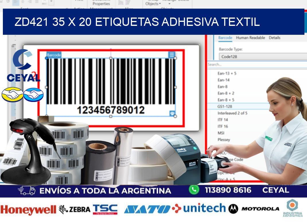 ZD421 35 x 20 ETIQUETAS ADHESIVA TEXTIL
