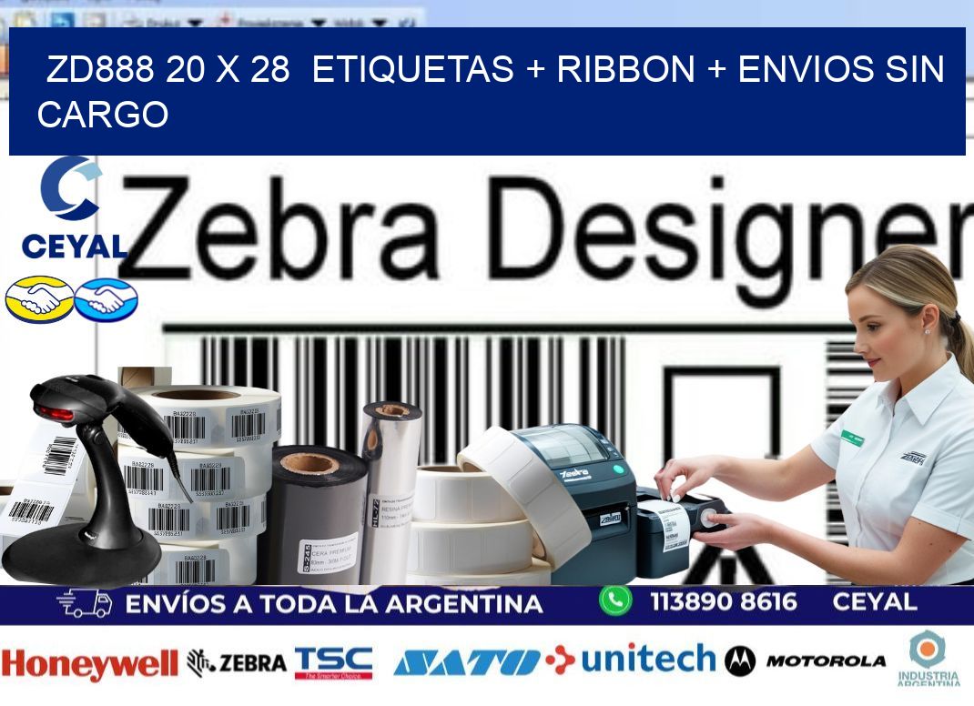 ZD888 20 x 28  etiquetas + ribbon + envios sin cargo