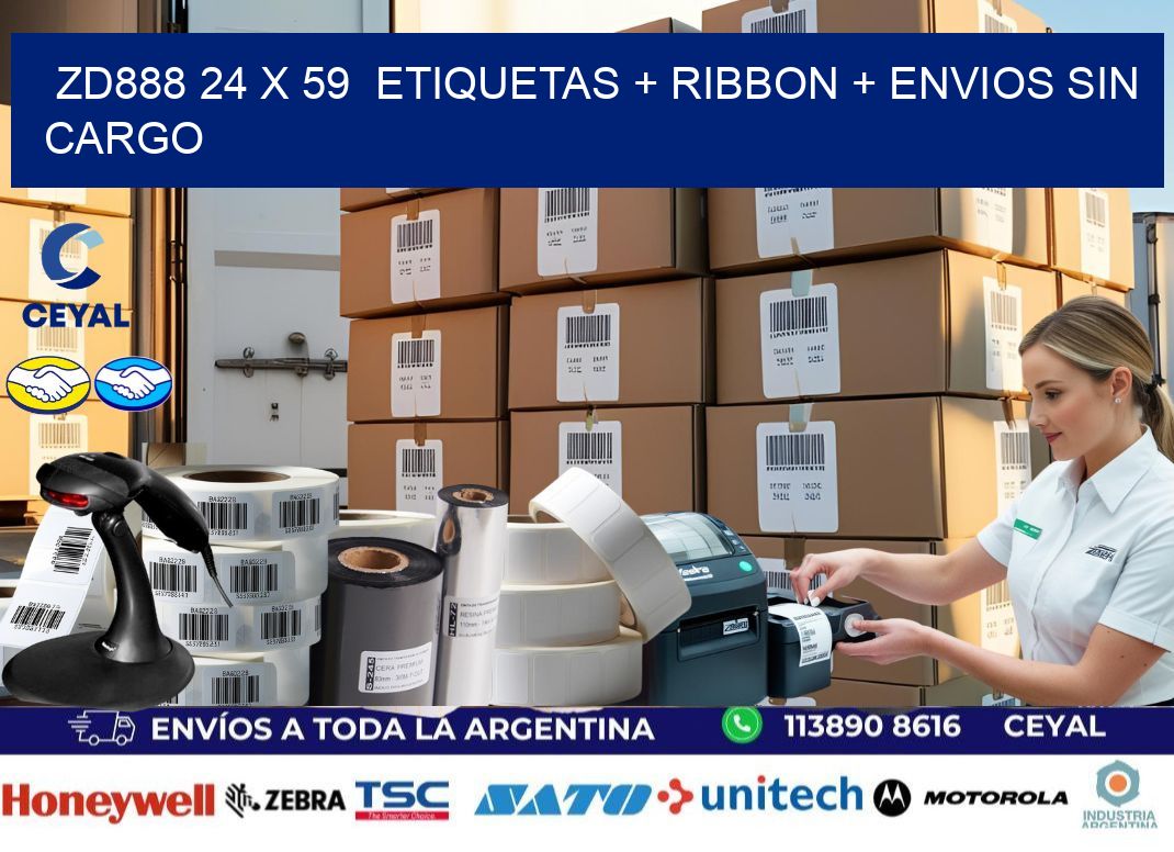 ZD888 24 x 59  etiquetas + ribbon + envios sin cargo