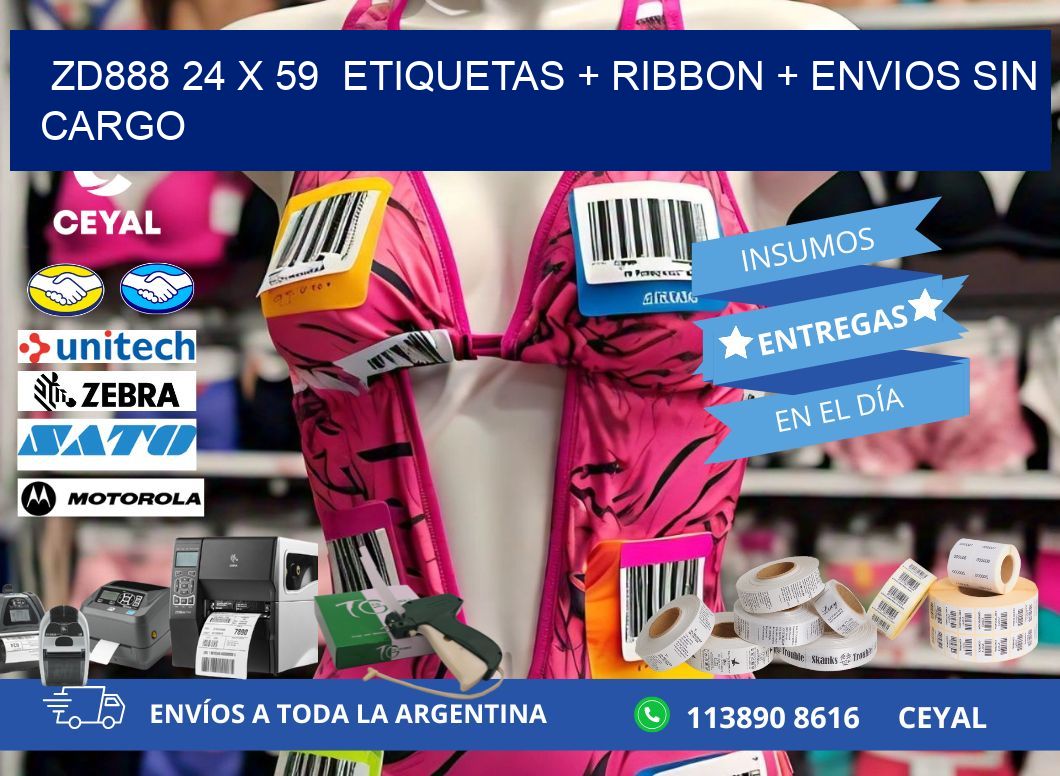 ZD888 24 x 59  etiquetas + ribbon + envios sin cargo