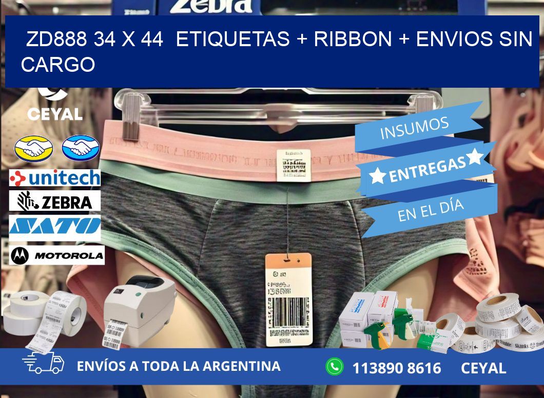 ZD888 34 x 44  etiquetas + ribbon + envios sin cargo